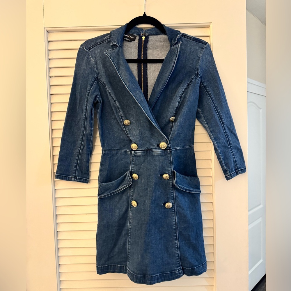 Bebe Double-Breasted Denim Dress with Gold Buttons